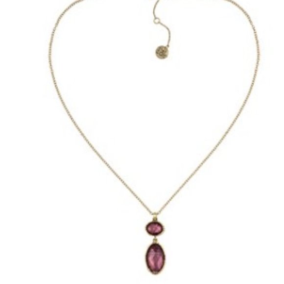 The Sak Double Stone Pendant Necklace , Gold / Berry - Picture 1 of 8